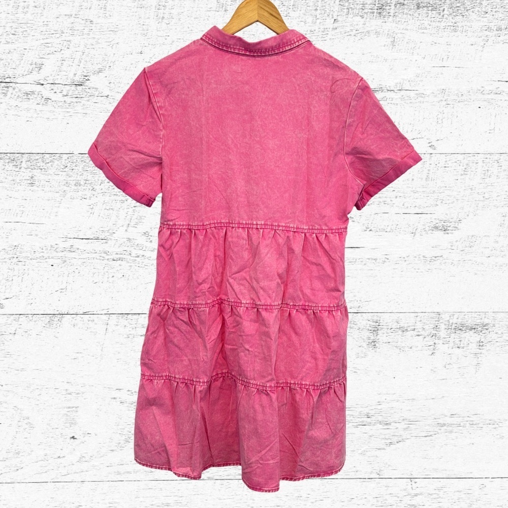 Pink Button-Up Short Sleeve Dress - Picture 2 of 3